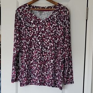 Talbots Red Long Sleeve Blouse with Abstract Pattern